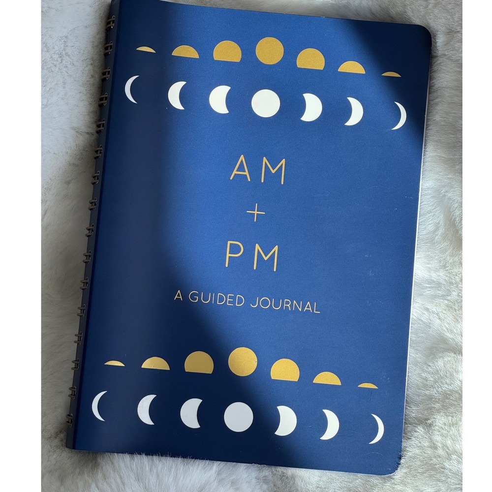 AM‎ PM Guided Journal Moon Phases Navy Gold Spiral Bound